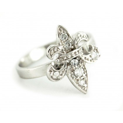 Ring – 12 PCS Finger Rings - 925 Sterling Silver - Fleur de Lis Charm with Austrian Crystals - RN-PRG9098